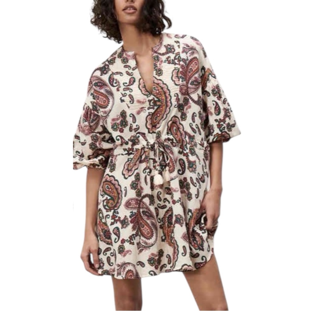 Sunday Up Vintage Paisley Mini Dress Balloon Sleeves Boho Size M